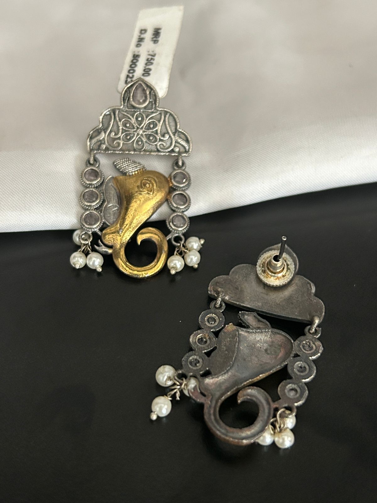 Oxidized Lord Ganesha Earrings with Golden Accent – Spiritual Ethnic Jewelry